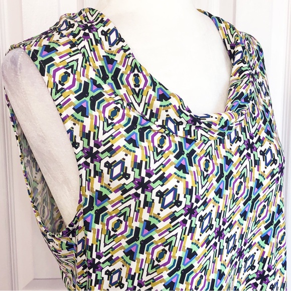 Tahari ASL Colorful Geo Print Stretch Sleeveless Tank Blouse 12 - Picture 5 of 14